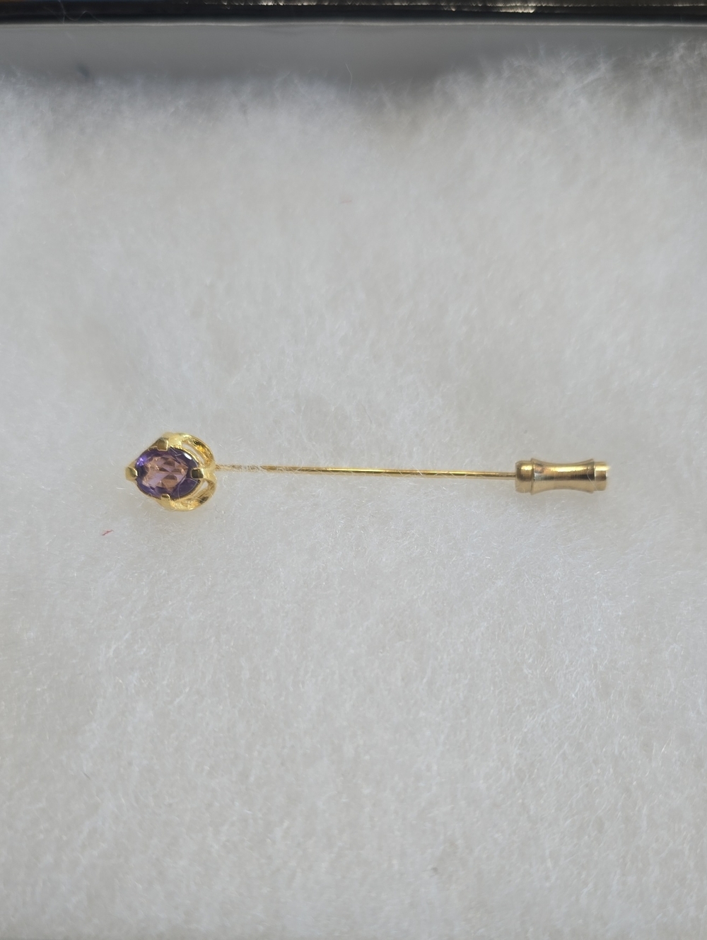 Gold Stick Pin with Amethyst Gemstone